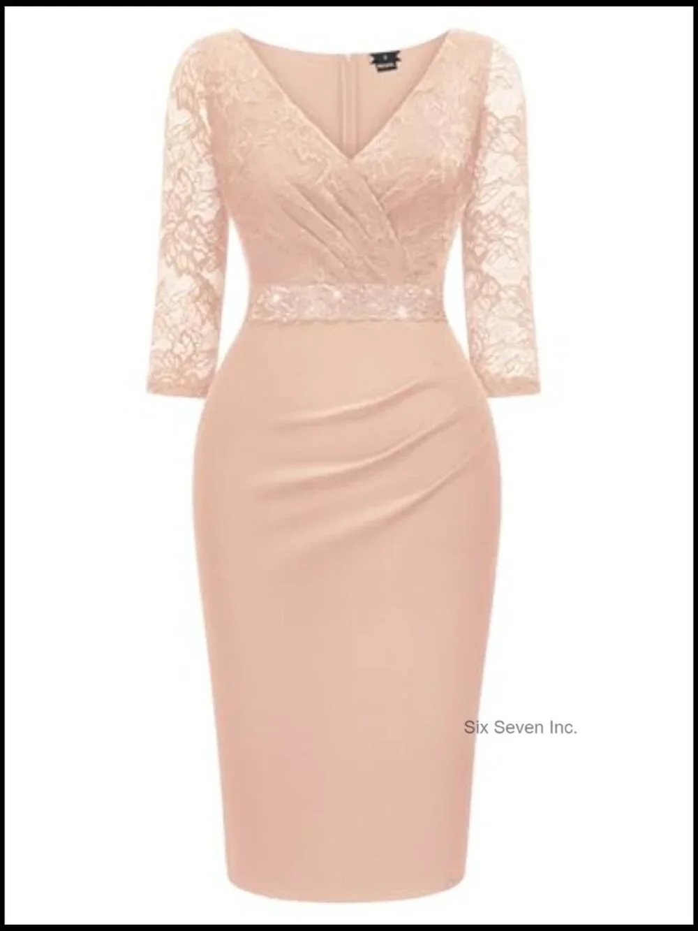 Deep V-Neck Floral Lace Ruffle Glitter Sequin Semi Formal Cocktail Dress - Picture 6 of 7